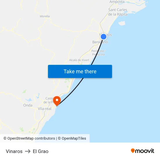 Vinaros to El Grao map
