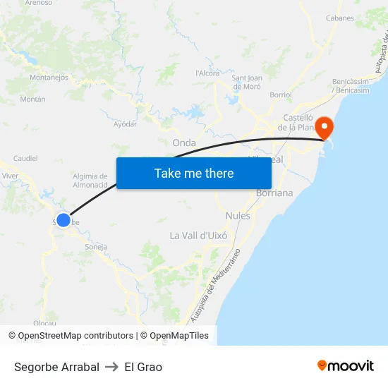 Segorbe Arrabal to El Grao map