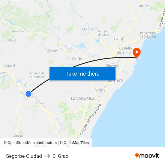 Segorbe Ciudad to El Grao map