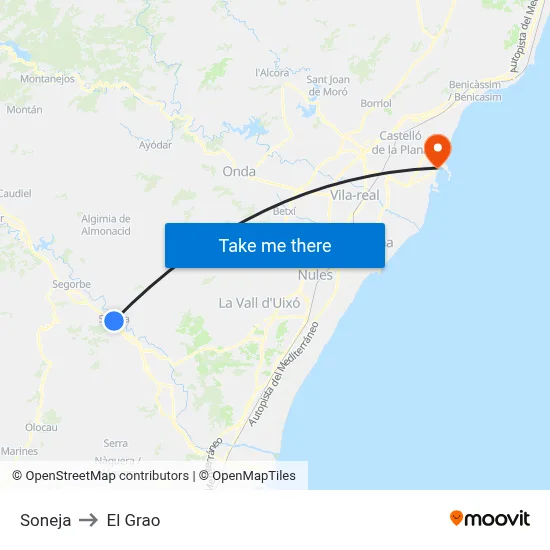 Soneja to El Grao map