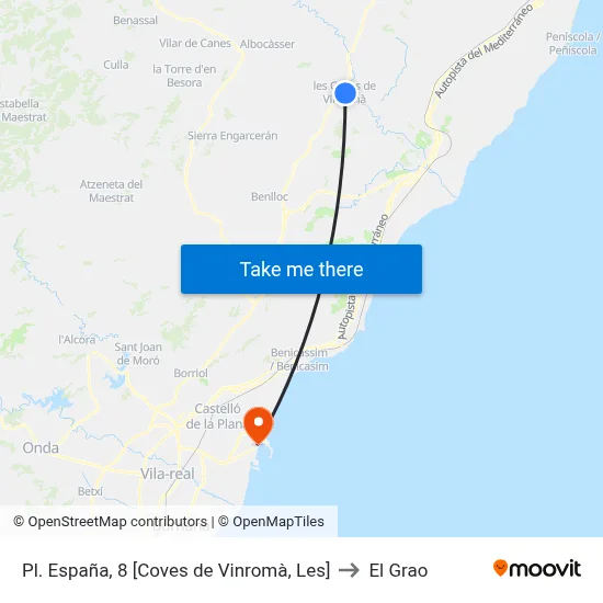 Pl. España, 8 [Coves de Vinromà, Les] to El Grao map