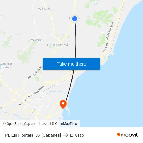Pl. Els Hostals, 37 [Cabanes] to El Grao map