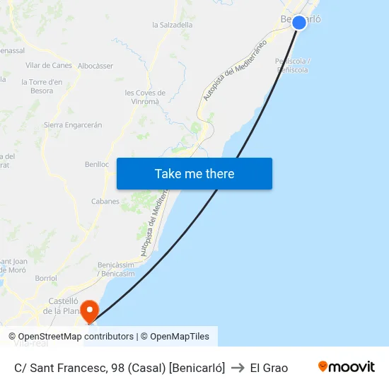 C/ Sant Francesc, 98 (Casal) [Benicarló] to El Grao map
