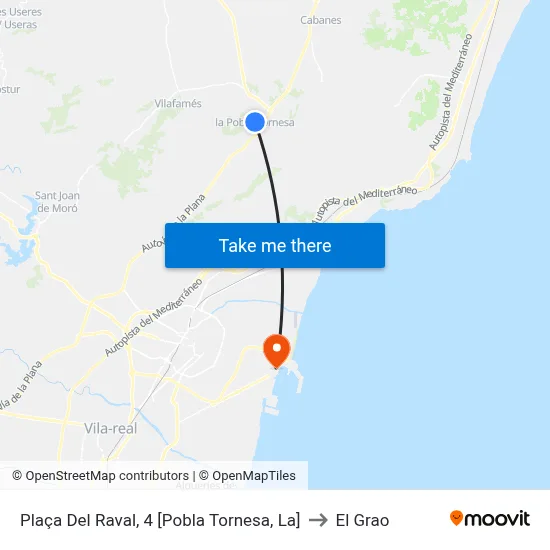 Plaça Del Raval, 4 [Pobla Tornesa, La] to El Grao map