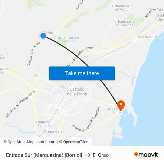 Entrada Sur (Marquesina) [Borriol] to El Grao map
