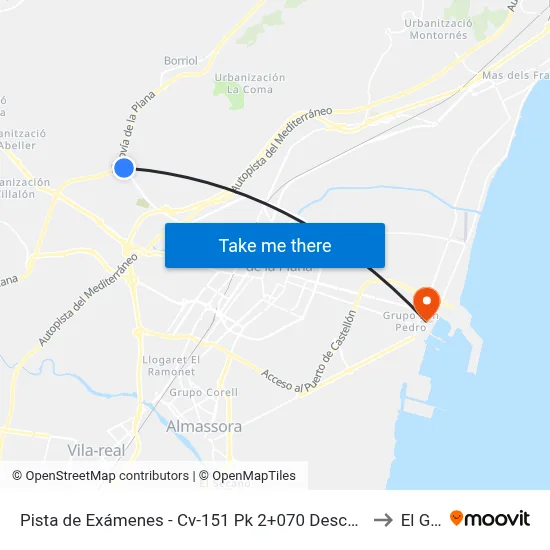 Pista de Exámenes - Cv-151 Pk 2+070 Descendente [Borriol] to El Grao map