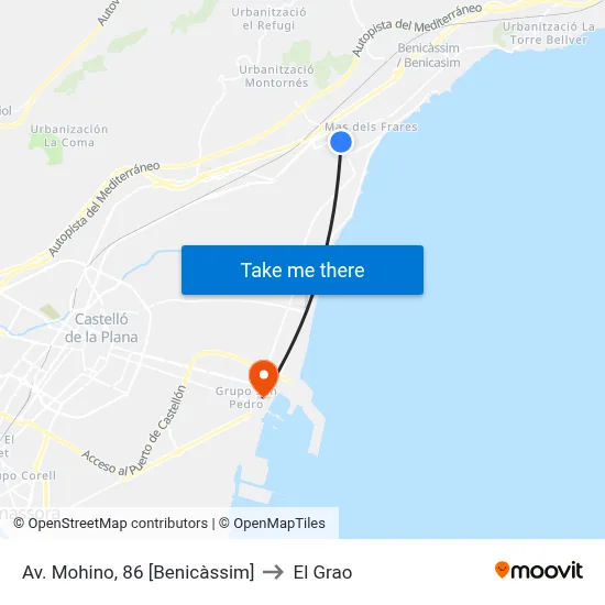 Av. Mohino, 86 [Benicàssim] to El Grao map