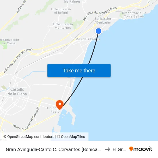 Gran Avinguda-Cantó C. Cervantes [Benicàssim] to El Grao map