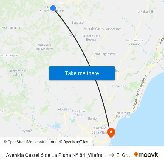 Avenida Castelló de La Plana Nº 84 [Vilafranca] to El Grao map