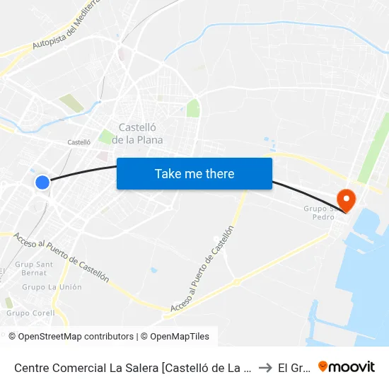 Centre Comercial La Salera [Castelló de La Plana] to El Grao map