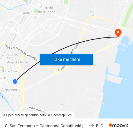 C. San Fernando – Cantonada Constitució [Almassora] to El Grao map