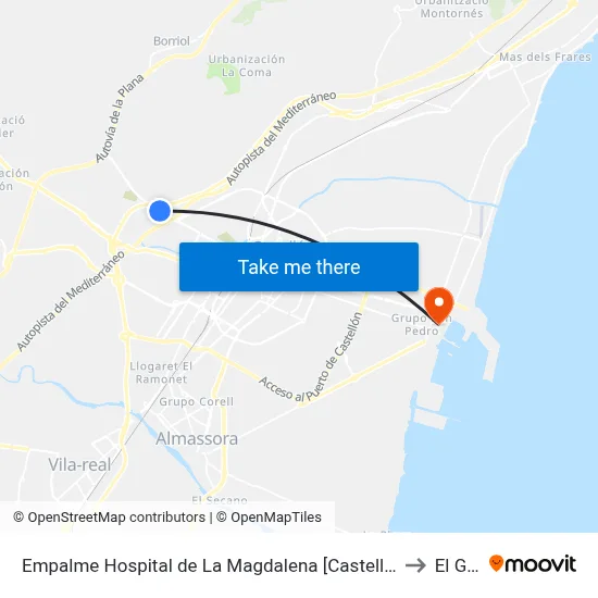 Empalme Hospital de La Magdalena [Castelló de La Plana] to El Grao map