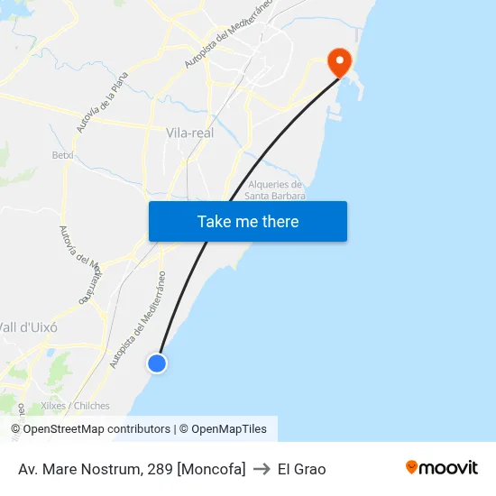 Av. Mare Nostrum, 289 [Moncofa] to El Grao map
