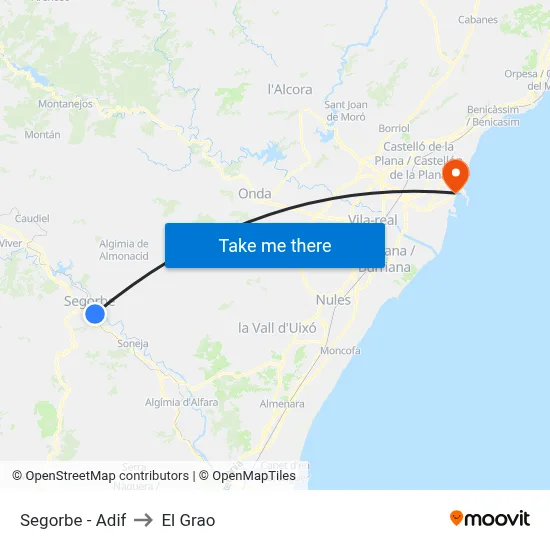 Segorbe - Adif to El Grao map