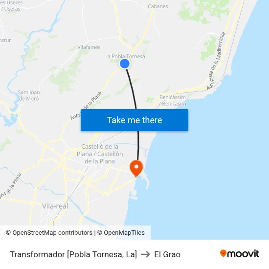 Transformador [Pobla Tornesa, La] to El Grao map