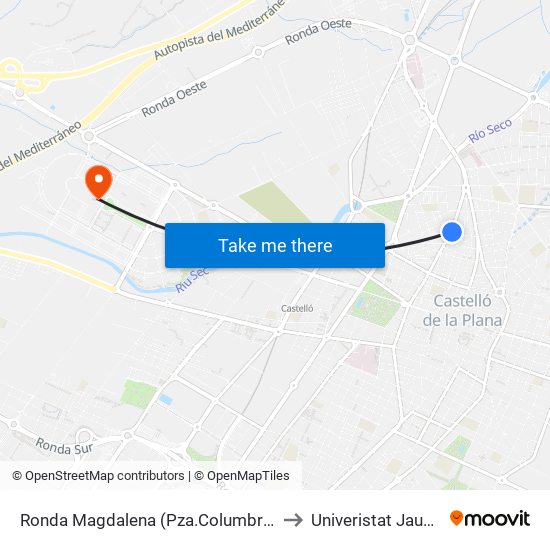 Ronda Magdalena (Pza.Columbretes) to Univeristat Jaume I map