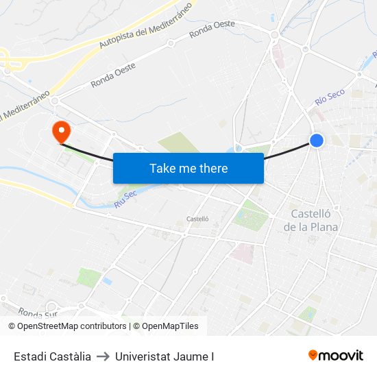Estadi Castàlia to Univeristat Jaume I map