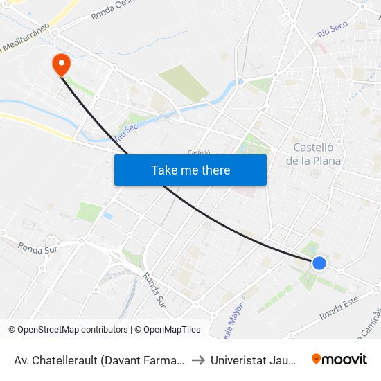 Av. Chatellerault (Davant Farmacia) to Univeristat Jaume I map