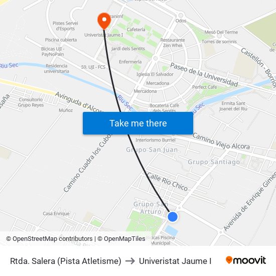 Rtda. Salera (Pista Atletisme) to Univeristat Jaume I map