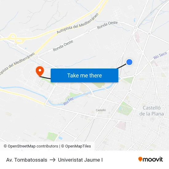 Av. Tombatossals to Univeristat Jaume I map