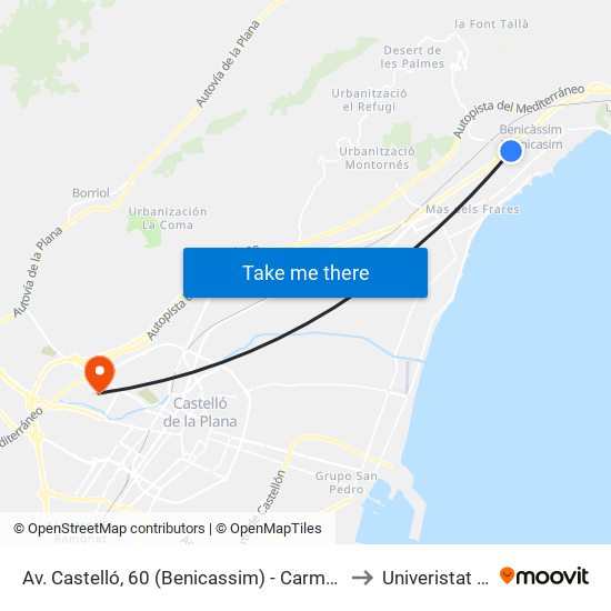 Av. Castelló, 60 (Benicassim) - Carmelitano [Benicàssim] to Univeristat Jaume I map