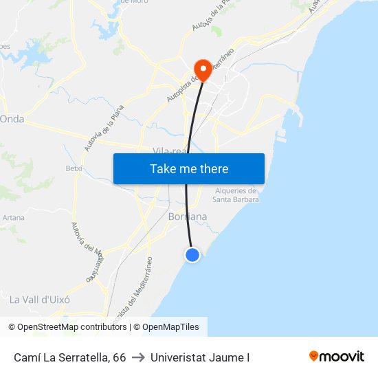 Camí La Serratella, 66 to Univeristat Jaume I map