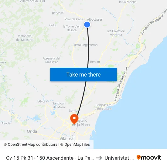 Cv-15 Pk 31+150 Ascendente - La Perdigana [Albocàsser] to Univeristat Jaume I map