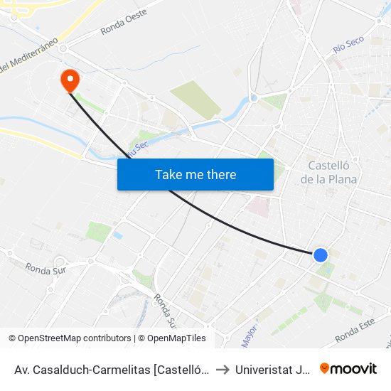 Av. Casalduch-Carmelitas [Castelló de La Plana] to Univeristat Jaume I map