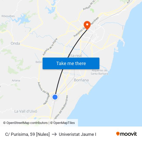 C/ Purísima, 59 [Nules] to Univeristat Jaume I map