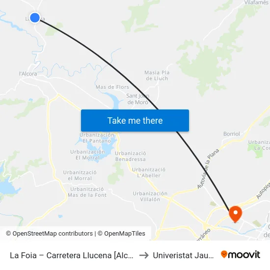 La Foia – Carretera Llucena [Alcora, L] to Univeristat Jaume I map