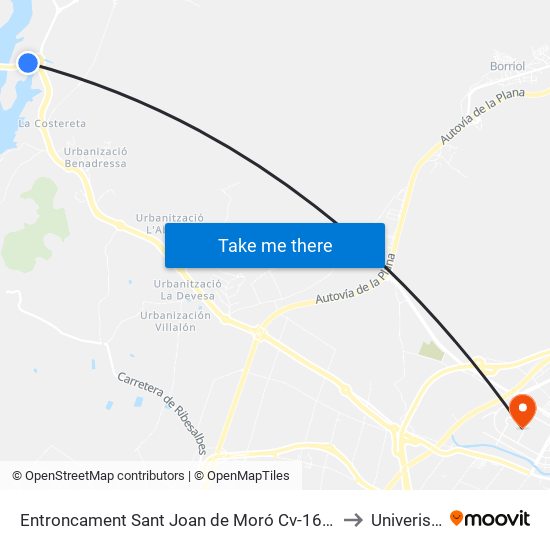 Entroncament Sant Joan de Moró Cv-16 Pk 8+800 Descendente [Sant Joan de Moró] to Univeristat Jaume I map