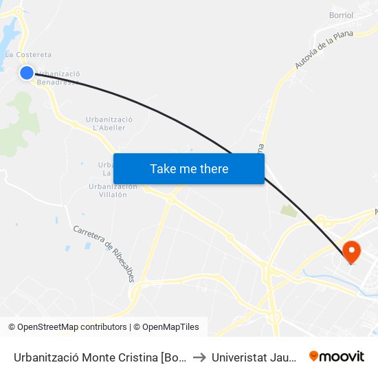 Urbanització Monte Cristina [Borriol] to Univeristat Jaume I map