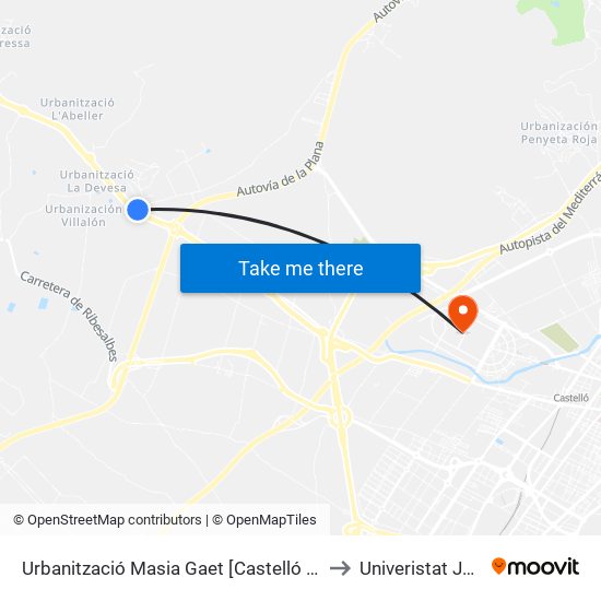 Urbanització Masia Gaet [Castelló de La Plana] to Univeristat Jaume I map
