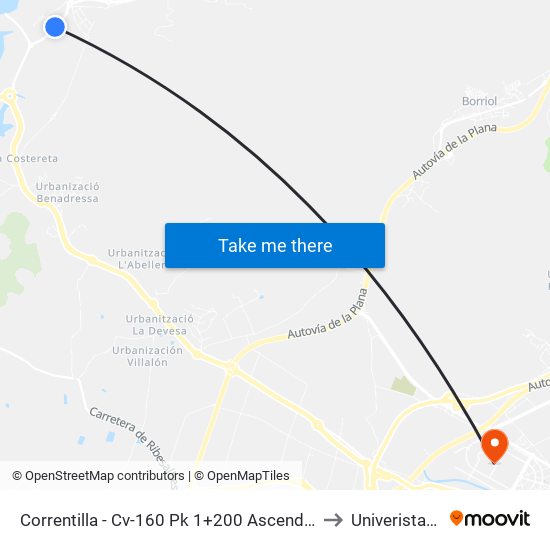 Correntilla - Cv-160 Pk 1+200 Ascendente [Sant Joan de Moró] to Univeristat Jaume I map