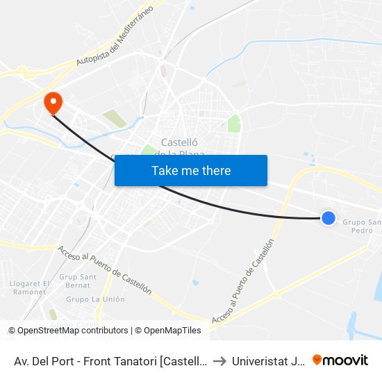 Av. Del Port - Front Tanatori [Castelló de La Plana] to Univeristat Jaume I map