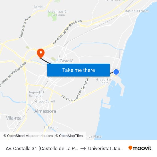 Av. Castalla 31 [Castelló de La Plana] to Univeristat Jaume I map