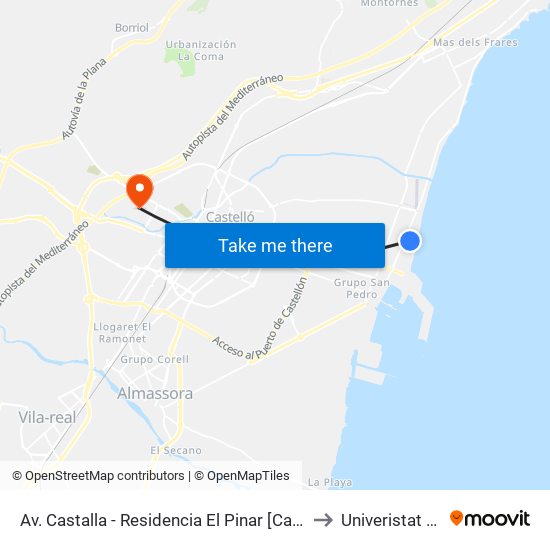 Av. Castalla - Residencia El Pinar [Castelló de La Plana] to Univeristat Jaume I map