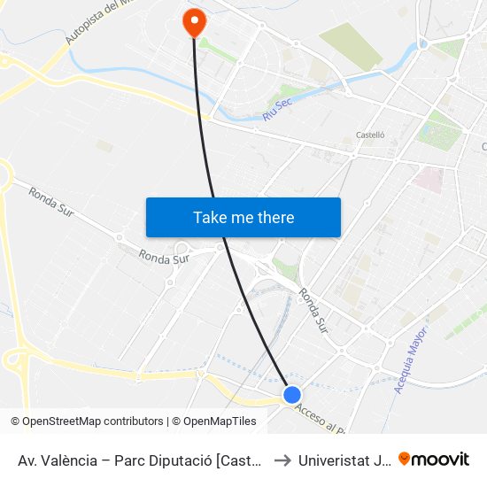 Av. València – Parc Diputació [Castelló de La Plana] to Univeristat Jaume I map