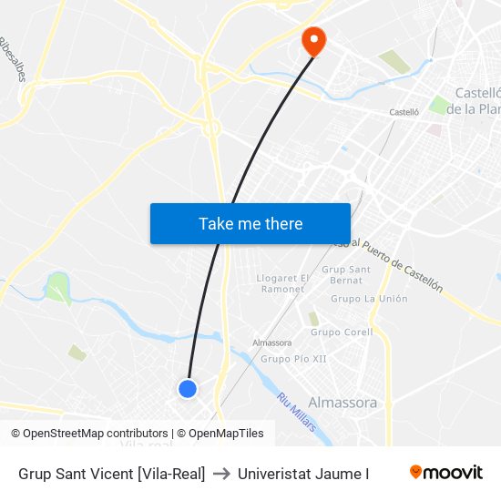 Grup Sant Vicent [Vila-Real] to Univeristat Jaume I map