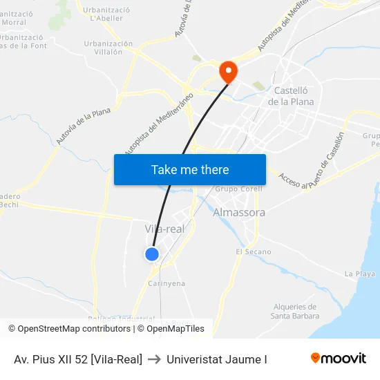 Av. Pius XII 52 [Vila-Real] to Univeristat Jaume I map