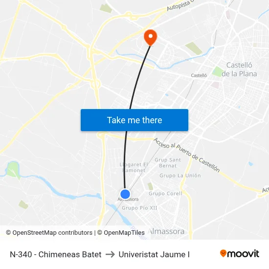 N-340 - Chimeneas Batet to Univeristat Jaume I map