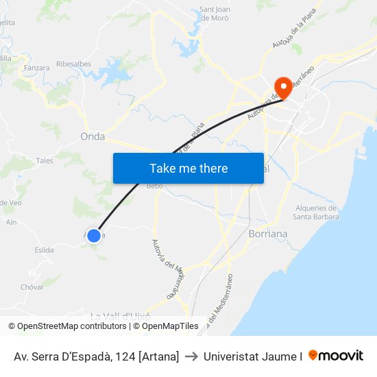 Av. Serra D’Espadà, 124 [Artana] to Univeristat Jaume I map