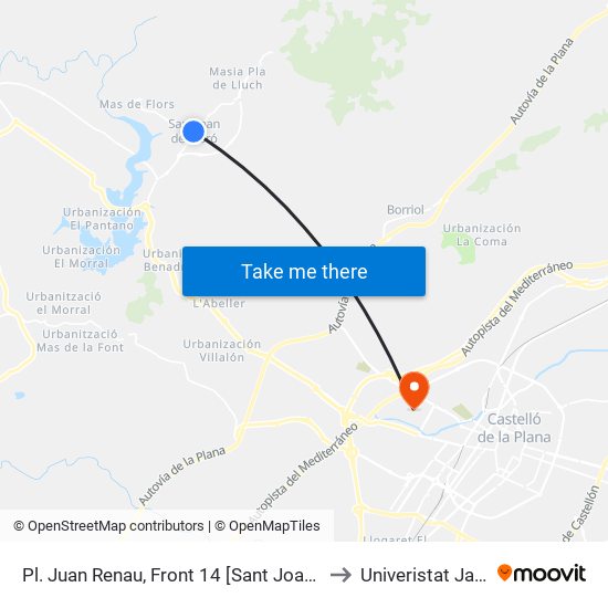 Pl. Juan Renau, Front 14 [Sant Joan de Moró] to Univeristat Jaume I map