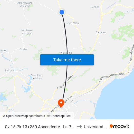 Cv-15 Pk 13+250 Ascendente - La Pelejaneta [Vall Dalba] to Univeristat Jaume I map