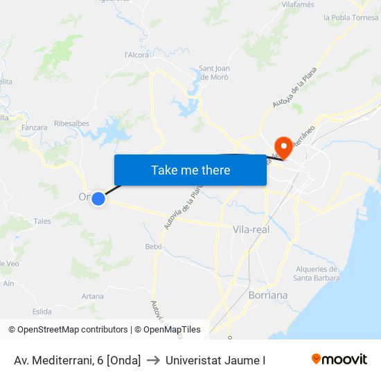 Av. Mediterrani, 6 [Onda] to Univeristat Jaume I map