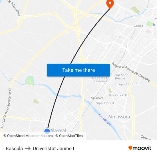 Báscula to Univeristat Jaume I map