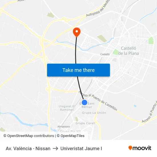 Av. València - Nissan to Univeristat Jaume I map