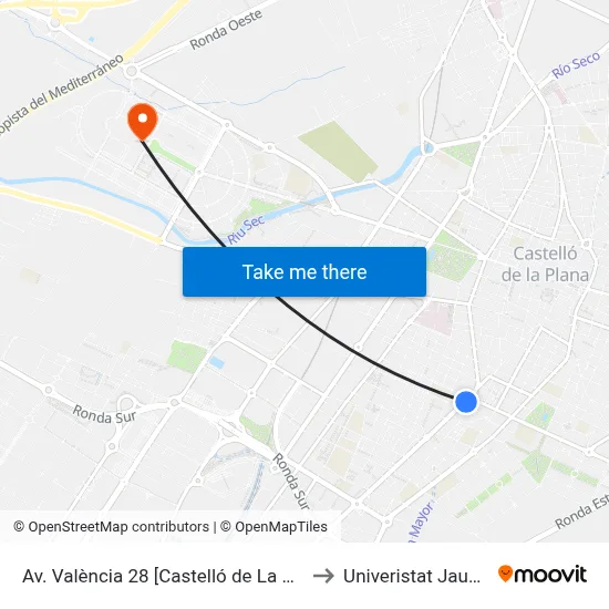 Av. València 28 [Castelló de La Plana] to Univeristat Jaume I map