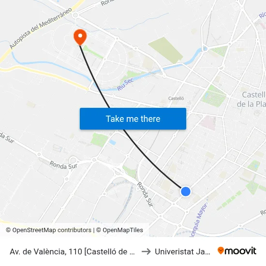 Av. de València, 110 [Castelló de La Plana] to Univeristat Jaume I map