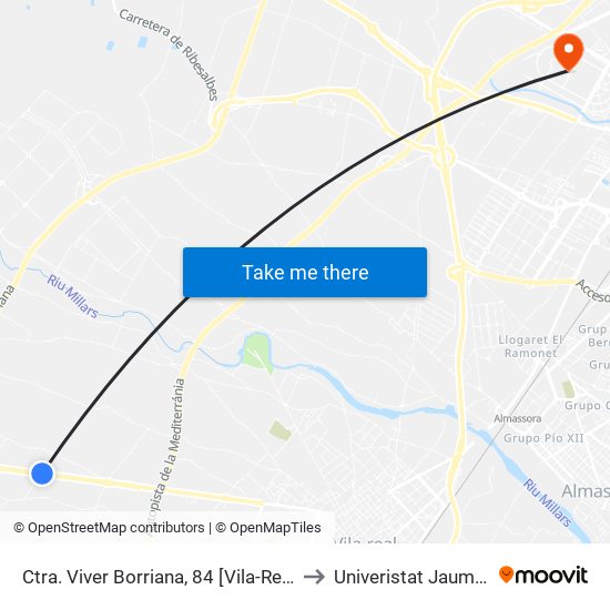 Ctra. Viver Borriana, 84 [Vila-Real] to Univeristat Jaume I map